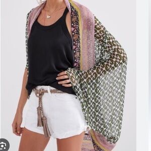 Anthropologie Elizabeth Gillett Chiffon Scarf Cocoon Kimono Cover Up OS Boho